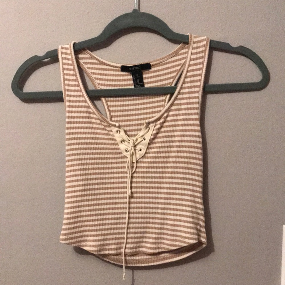 Beige and white striped crop top